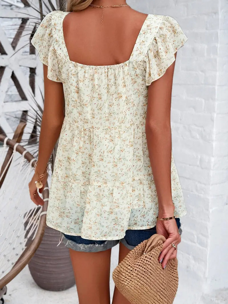 Floral Ruffle Sleeve Top